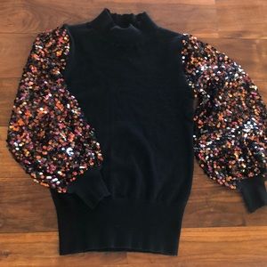 Sequin sleeve knit black sweater